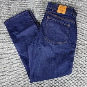 Origin 34x30 Straight Fit Blue Denim Jeans Men Button Pockets Solid Dark Wash